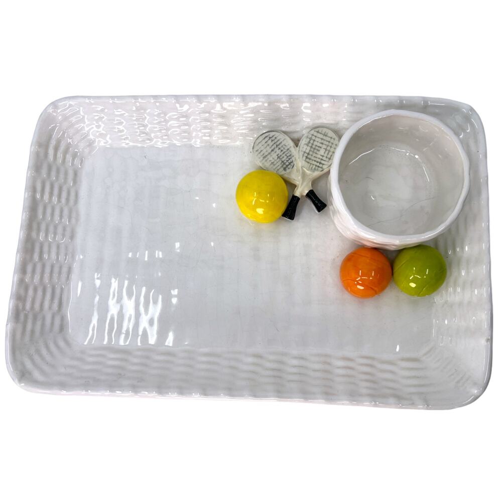 Briggs Pottery Vintage Ceramic Plate Platter Tennis Rackets Basketweave